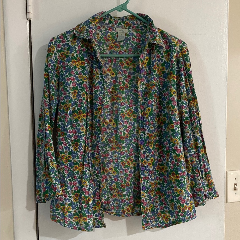Vintage 100% Cotton Floral Button-Up Shirt
